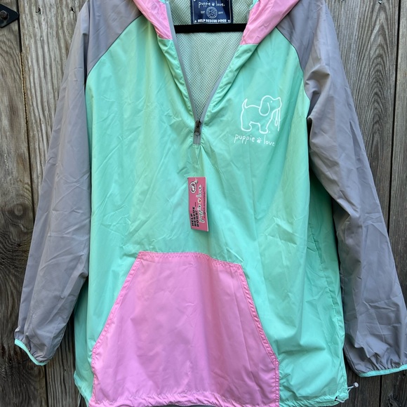 PUPPIE LOVE Windbreaker Mint, Pink & Gray Jacket Women’s XL NWT NEW - Picture 2 of 12